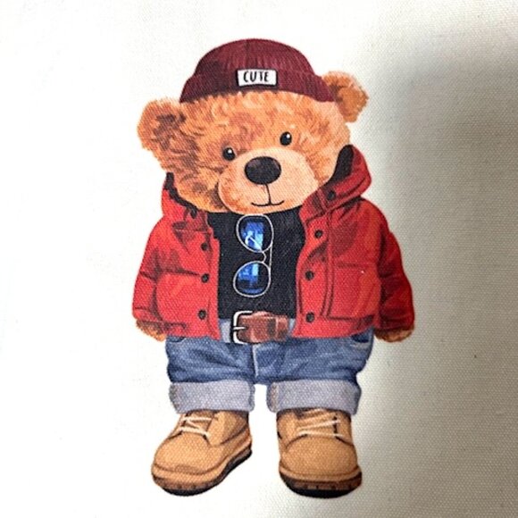 NWOT - Cute Teddy Bear in Red Jacket Canvas Tote Bag - Picture 4 of 4